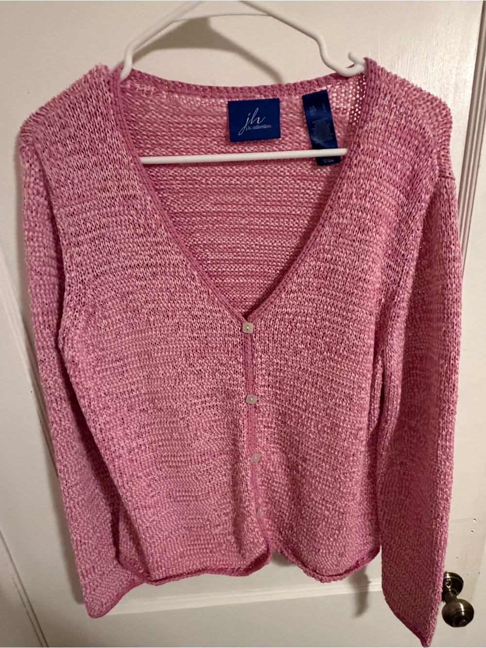 JH Collectibles Pink Open Knit Button Cardigan Sweater Size L